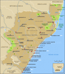 Rondreis Zuid Afrika KwaZulu-Natal Kaart